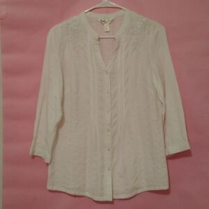 Krazy Kat 100% Cotton White Blouse Front Pintucks Appliques